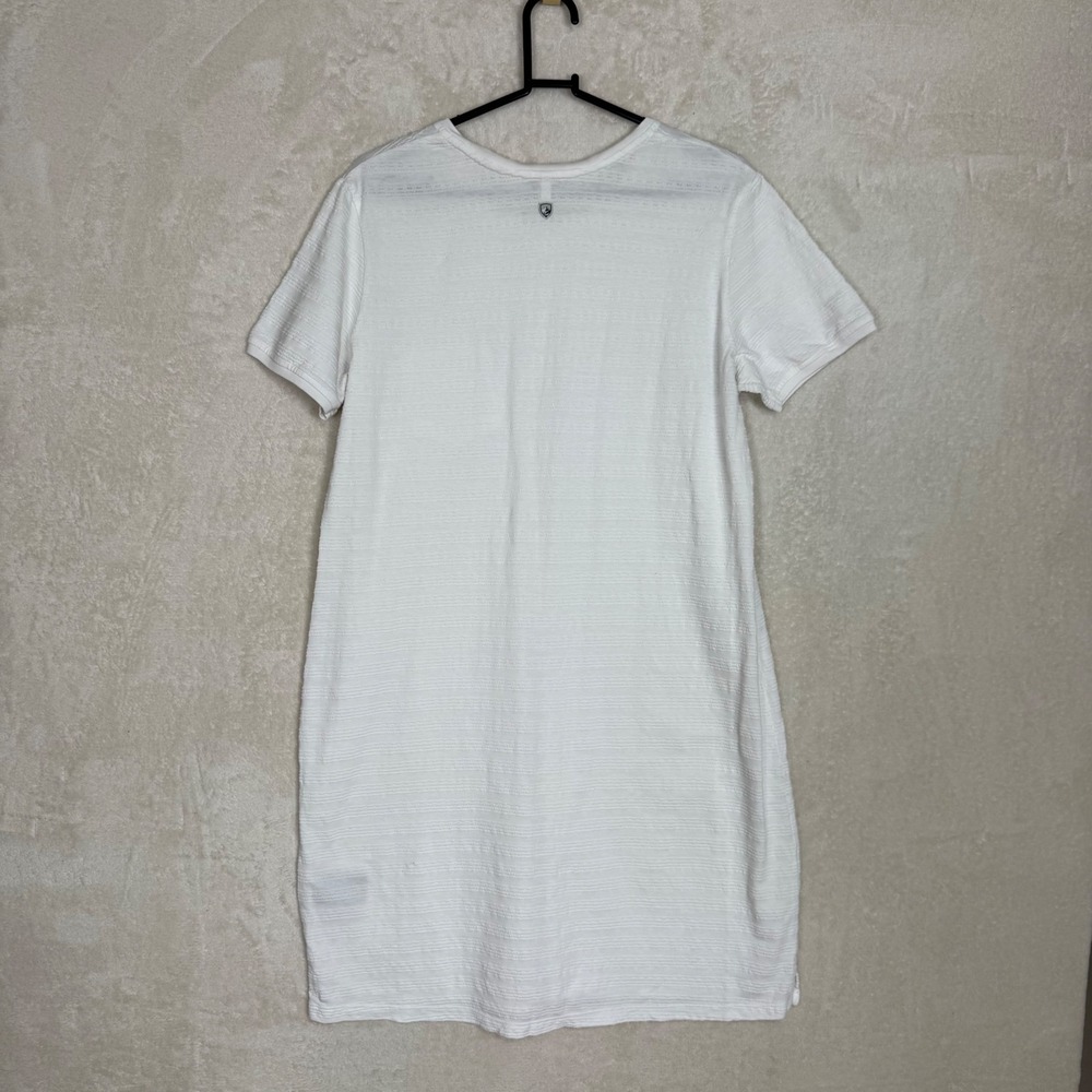 KUHL WILLA White Textured Stripe T-Shirt Dress Casual Pocket Comfort Size L - Picture 2 of 9